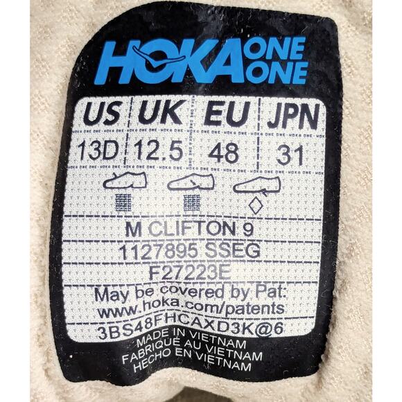 Hoka One One Shoes Mens 13 Beige Sand Clifton 9 NEW 1127895-SSEG Running Sneaker - Picture 2 of 11